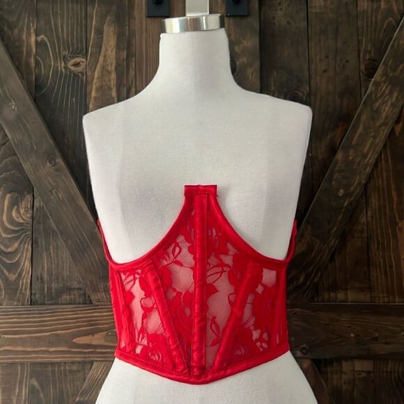 NWT Daisy corsets Lavish Red Sheer Lace Underwire Waist Cincher Corset - Picture 4 of 15